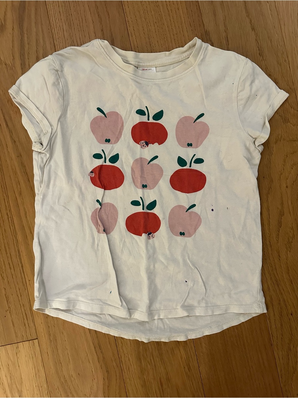 Hanna Andersson White Tee with Pink & Red Apple Grid